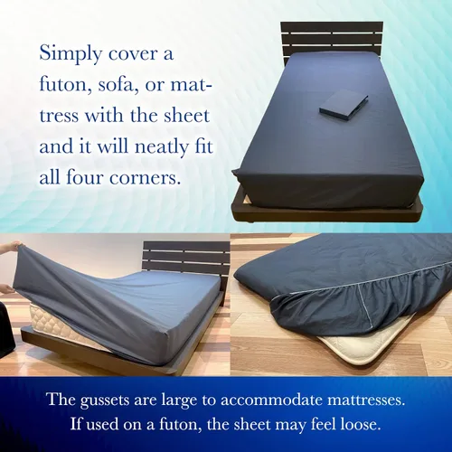 Miniatura 4 de FULI Sábanas bajeras 100% algodón, funda de colchón de futón japonés, sofá futón, sábana de cama, hecha en Japón (gris oscuro, individual XL)