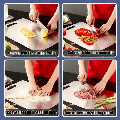 Miniatura 3 de 4 tablas de cortar de acero inoxidable de grado alimenticio para cocinar en el hogar, aptas para lavavajillas, antiadherentes, duraderas y fáciles