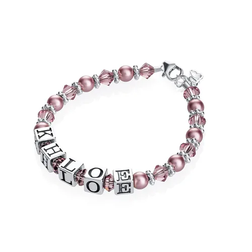 Nombre personalizado bebé niña plata esterlina bebé niña pulsera con cristales Swarovski púrpura (BPNPU_M)
