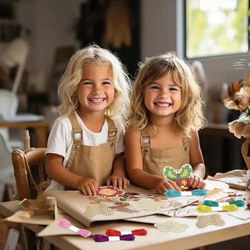Miniatura 6 de VKPI Kits de punto de cruz de madera para niños, haz tus propios 6 llaveros de punto de cruz, kit de costura de madera, mariposas y manualidades