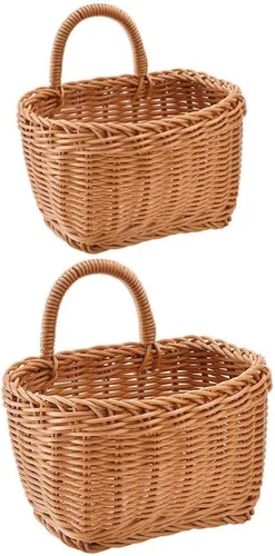 ABOOFAN Cesta colgante de ratán, 2 piezas, tejida en la pared con ganchos, cesta de almacenamiento de frutas y verduras para utensilios de papa,