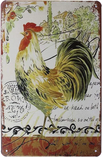 The Rooster - Placa de metal vintage para decoración de pared de casa de granja
