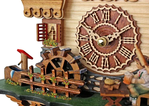 Miniatura 4 de Trenkle Reloj de cuco de cuarzo Casa de la Selva Negra con Mujer de la Selva Negra en Movimiento y Rueda de Molino, con Música TU 4215 QM