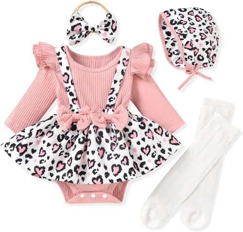 Unutiylo Ropa de bebé recién nacida prematura con tirantes, traje de otoño e invierno, traje de manga larga con volantes