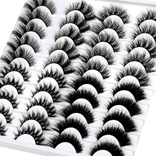 Miniatura 154 de Pooplunch - Pestañas postizas finas de visón sintético, estilo ojo de gato, naturales, cruzadas, tipo racimo, efecto 8D de volumen, tiras