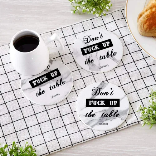 Miniatura 4 de Posavasos divertidos, 6 posavasos de cuero con soporte, regalo perfecto para inauguración de la casa, protege los muebles de marcas de agua, Negro