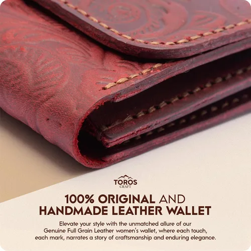 Miniatura 9 de Toros Craft Handmade Leather Wallets for Women, Western Wristlet Wallets, Floral Leather Small Credit Card Holder with Zipper, Minimalist & Cute
