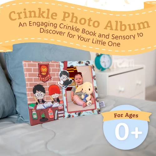 Miniatura 4 de Kids Preferred Harry Potter Álbum de recuerdos de fotos de bebé arrugado suave libro sensorial con capacidad para 3 fotos de 4 x 6 pulgadas con tela