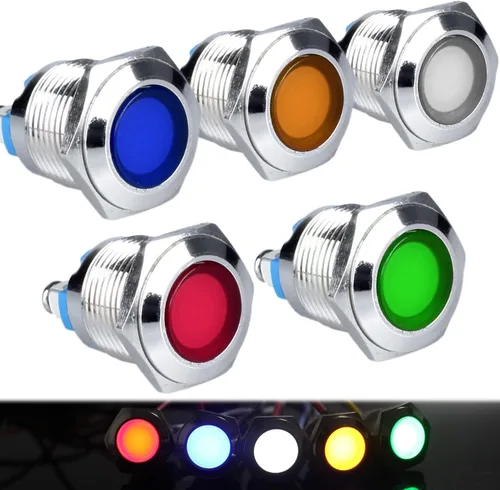 Miniatura 9 de 5pcs 0.472 in 12V-24V 15mA indicador LED de ahorro de energía impermeable IP67 luz de señal de metal piloto Dash lámpara de 0.47 pulgadas agujero