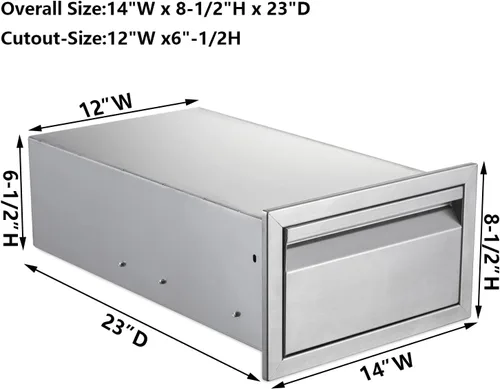 Miniatura 3 de Cajón de cocina para exteriores de 14 pulgadas de ancho, de acero inoxidable, para barbacoa, montaje empotrado, para isla de cocina al aire libre