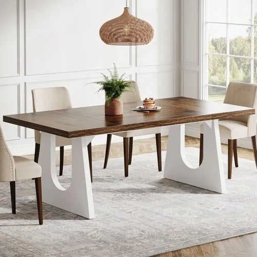 Miniatura 10 de Tribesigns Mesa de comedor grande para 6-8 personas, mesa rectangular rústica de madera de 70.9 pulgadas con patas de madera negra, mesa de cocina