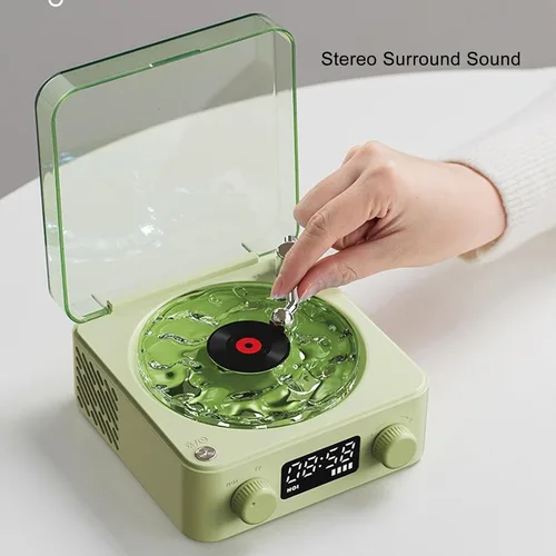 Miniatura 9 de Zunate Waves - Altavoz Bluetooth, tocadiscos vintage con luz ambiental, auxiliar portátil inalámbrico retro para dormir, luz LED recargable