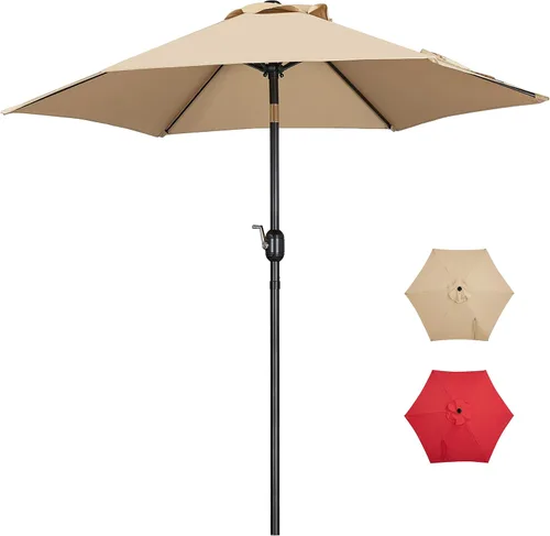 Miniatura 12 de Yaheetech Sombrilla de patio de 7.5 pies con 6 varillas resistentes, botón de inclinación y manivela para jardín, césped, cubierta, patio, piscina
