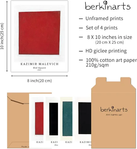 Miniatura 2 de Berkin Arts Juego de 4 impresiones artísticas sin marco, arte giclée de 8 x 10 pulgadas, arte geométrico abstracto, decoración de baño, cuadrado