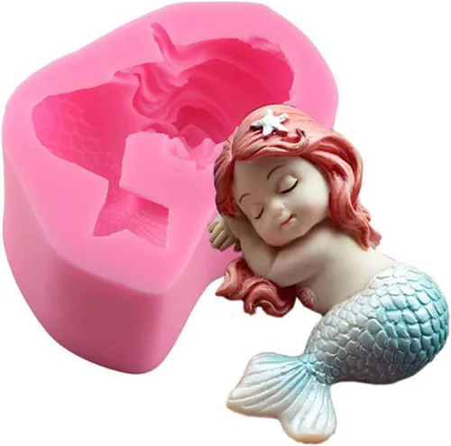 Molde de silicona de sirena OBTANIM para fondant, lindo molde 3D de bebé durmiendo, topper de pastel, decoración DIY, herramienta de horneado para
