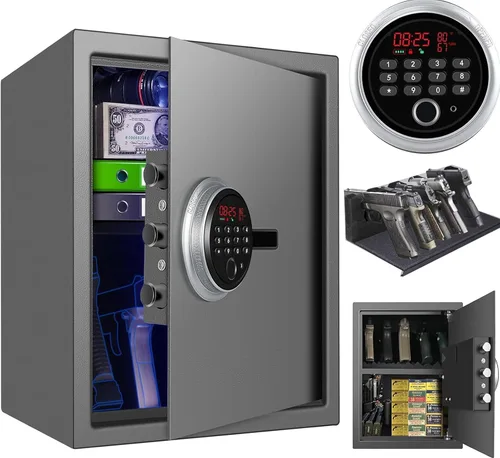 Miniatura 8 de Caja fuerte biométrica, caja fuerte para pistolas con huella dactilar con pantalla de tiempo, humedad y temperatura, perfecta