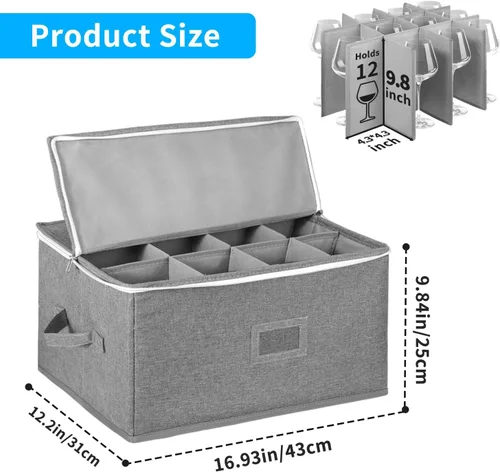 Miniatura 2 de Boczif Cajas de almacenamiento para copas de vino, cajas de almacenamiento de copas con divisores, recipientes de almacenamiento de cristalería