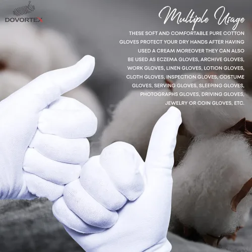 Miniatura 2 de DOVORTEX 24 guantes de algodón blanco, protectores para manos secas, hidratación, inspección, lavables a máquina