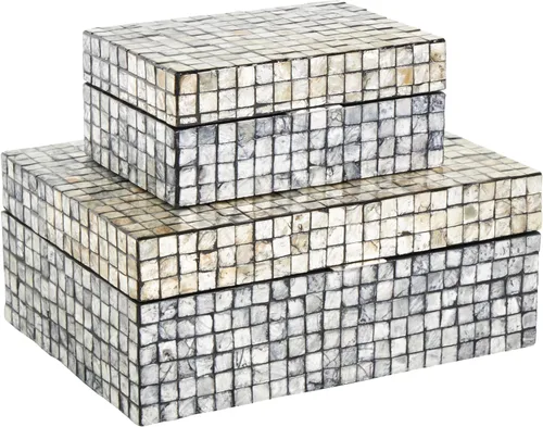 Miniatura 11 de Deco 79 Caja decorativa geométrica hecha a mano con concha de madreperla, mosaico de puntos, caja de almacenamiento para recuerdos, con acentos Crema