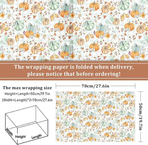 Miniatura 2 de Whaline 12 hojas de papel de regalo de calabaza de otoño, bohemio, pastel, calabaza, camión, papel de regalo, a cuadros blancos cian, manualidades
