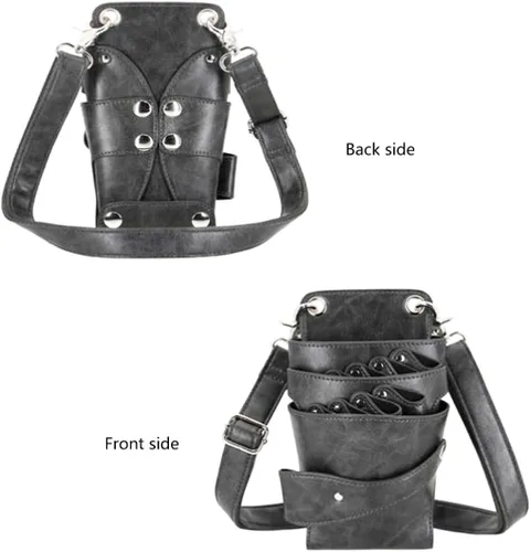 Miniatura 6 de Bolsa de tijeras, cuero suave, peluquería, peluquería, tijeras, funda para estilista, bolsa de herramientas con cinturón para el hombro Gris
