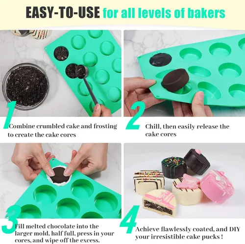 Miniatura 5 de Webake Juego de moldes para pasteles de 2 tamaños diferentes, moldes de silicona de 12 cavidades para postres cubiertos de chocolate, pastel plano