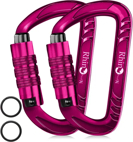 Miniatura 13 de Rhino Produxs 12kN (2697 lbs) Heavy Duty Carabiner Clips, for Securing Pets, Outdoor, Camping, Hiking, Hammock, Dog Leash Harness, Keychains Bloqueo