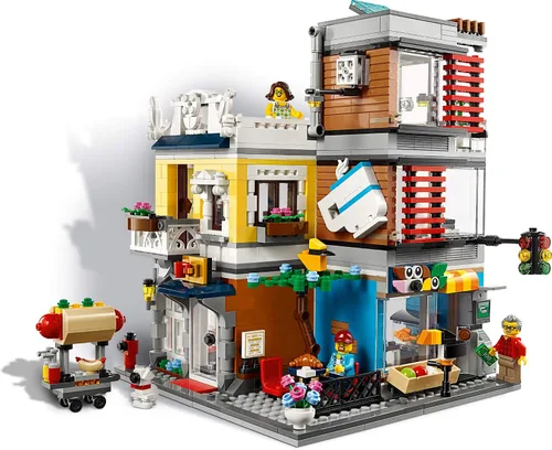 Miniatura 6 de LEGO Creator 3 en 1 Tienda de Juguetes de Casa Urbana con Tienda de Mascotas y Café 31097 Set de Construcción de Tienda con Banco, Set de Juego