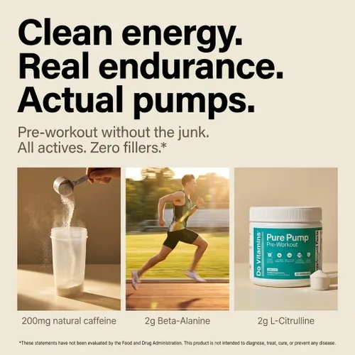 Miniatura 2 de Do Vitamins - PurePump - Polvo de Preentrenamiento Totalmente Natural Sin Sabor para Hombres y Mujeres - Preentrenamiento Limpio con Creatina, BCAA