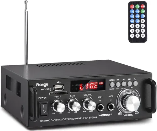 Miniatura 9 de Facmogu BT-398A Amplificador de audio digital estéreo, sistema amplificador de potencia de sonido HiFi Max 450Wx2, amplificador receptor de 2.0