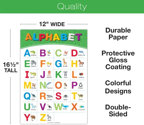 Miniatura 3 de 20 Carteles Educativos Grandes para Niños Pequeños (16.5x12 pulgadas Doble Cara Inglés/Español) Alfabeto Colores Letras Números Formas Meses Días