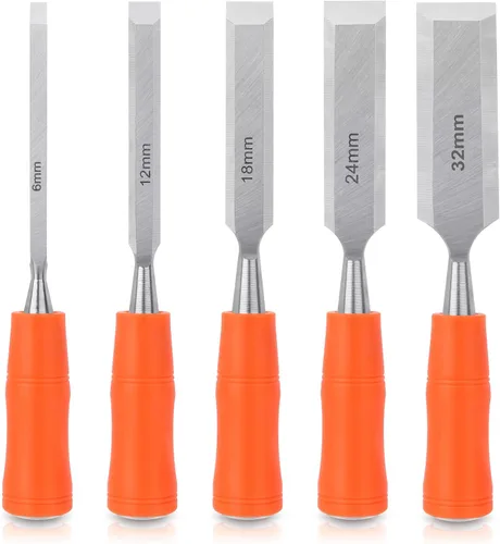 Miniatura 8 de Juego de 4 cinceles de madera para carpintería, cinceles de madera para carpintería con extremo de martillo de acero, herramientas de madera, juego