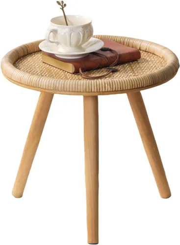 Miniatura 8 de Mesa auxiliar pequeña, mesa de centro redonda de ratán, mesas auxiliares circulares bohemias para sala de estar, mesa decorativa de mediados
