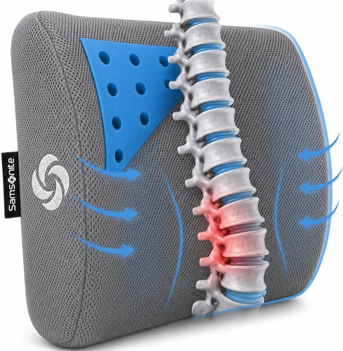 Miniatura 9 de Samsonite Almohada ergonómica de apoyo lumbar para silla de oficina, silla de juegos o automóvil, cojín de espuma viscoelástica con malla ventilada
