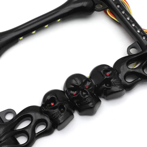 Miniatura 4 de MT294-006- 3D SKULL FLAME BONES NEGRO MOTOCICLETA PLACA MARCO Compatible con HARLEY-DAVIDSON Negro