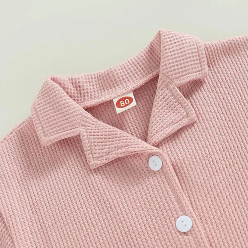 Miniatura 5 de Mubineo Pantalones cortos básicos de verano para bebés y niñas pequeñas, camisa con botones, ropa