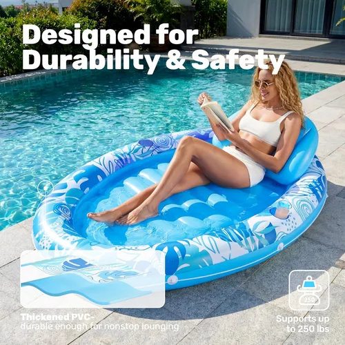 Miniatura 6 de Sloosh Flotador inflable para piscina, flotador ovalado de 70 x 50 pulgadas para adultos, flotadores de balsa para piscina, tumbona personal