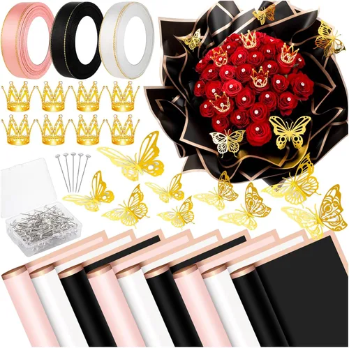 Miniatura 8 de KFPPLXQ Juego de 60 hojas de papel de regalo de flores de rosa, papel de regalo floral impermeable de 22.8 pulgadas con 3 rollos de cinta