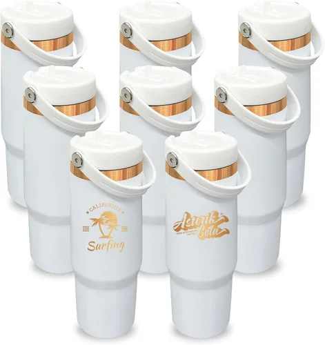 Miniatura 29 de Vaso de 30 onzas con asa superior, vaso aislado al vacío de doble pared con popote abatible, taza de café de viaje de 30 onzas con recubrimiento