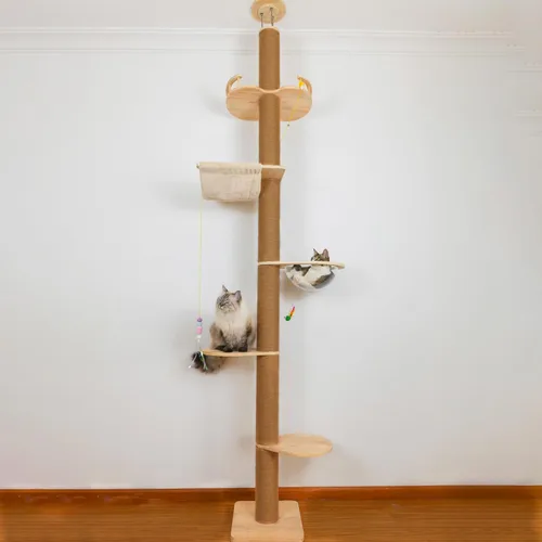 Miniatura 10 de Árbol para gatos del piso al techo con poste rascador de cuerda de sisal natural, altura ajustable (55-119 pulgadas), árbol de actividades