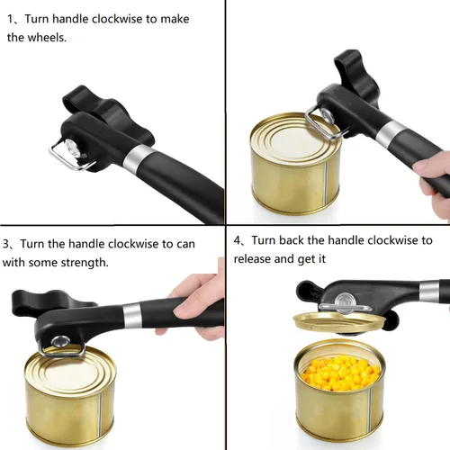 Miniatura 5 de Abrelatas manual con borde liso Abrebotellas de acero, herramienta de cocina con agarre antideslizante
