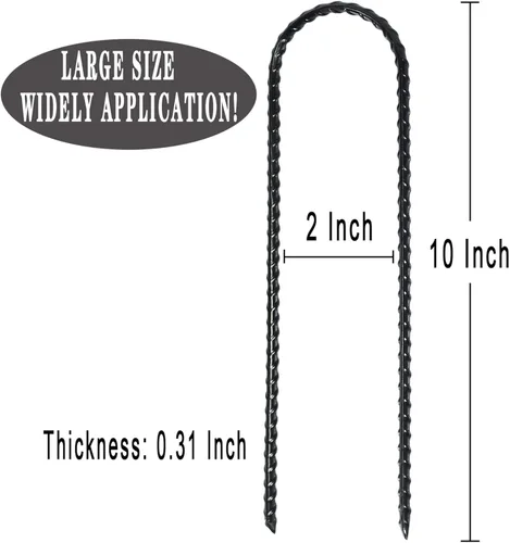Miniatura 4 de Estacas de viento para trampolines de 10 x 2 pulgadas, estacas de acero galvanizado en forma de U, anclajes de suelo con extremo afilado para tienda
