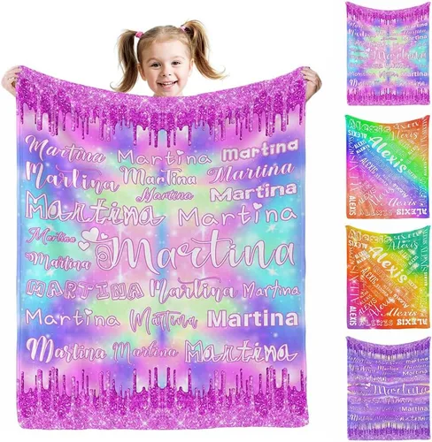 Miniatura 23 de Manta personalizada AOFUN con texto de nombre para adultos y niños, regalo para cumpleaños, boda, Día de San Valentín, 40x30 pulgadas, Estilo 1