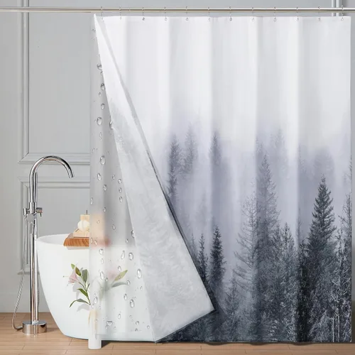 Miniatura 18 de ORTIGIA Juego de cortina de ducha pequeña 3 en 1 y forro de PEVA transparente, 36 x 72 pulgadas de ancho medio con 6 ganchos de doble cara, cortinas