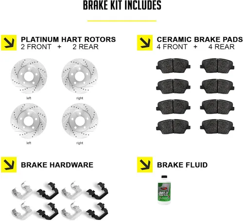 Miniatura 2 de Hart Brakes Kit de frenos y rotores traseros delanteros Pastillas de freno delanteras y traseras Rotores y pastillas de freno Pastillas