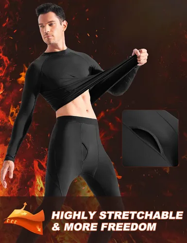 Miniatura 4 de Heathyoga Conjunto de ropa interior térmica para hombre, con forro polar, capa base, parte superior, ropa interior térmica de invierno para hombre