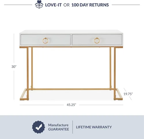 Miniatura 2 de BELLEZE Mesa de Tocador con 2 Cajones, Escritorio para Computadora de 45 Pulgadas, Mesa de Maquillaje Moderna, Mesa de Vestir, Escritorio para Blanco