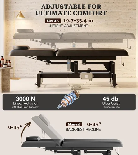 Miniatura 2 de Icoget Mesa de masaje eléctrica con controles de manos y pies, cama facial de elevación ajustable para esteticista, depilación de salón, Negro