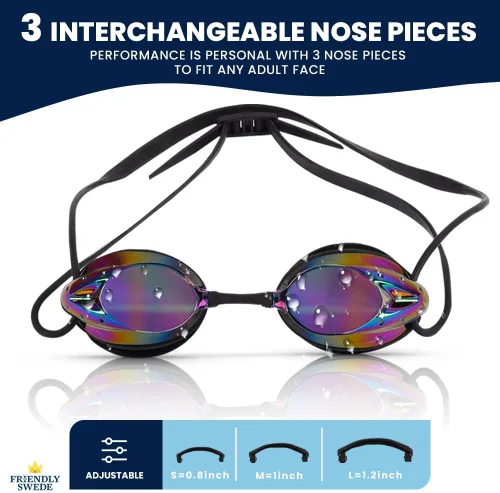 Miniatura 3 de The Friendly Swede Gafas de natación antivaho para mujeres y hombres, con 3 piezas de nariz y funda, lente gran angular, paquete de 2 Blanco/Negro