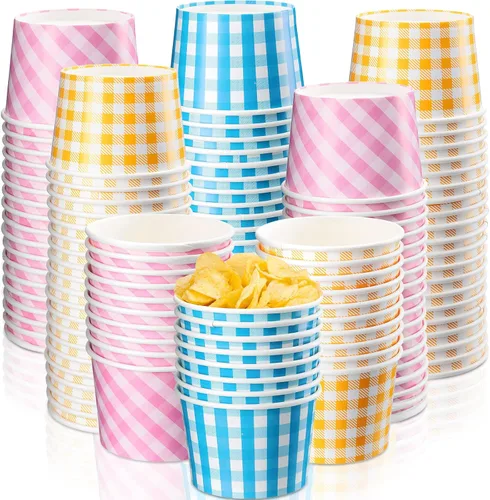 Gerrii 60 vasos de papel desechables de 9 onzas, tazas de helado a granel, suministros de fiesta de cuadros de búfalo, taza de papel para